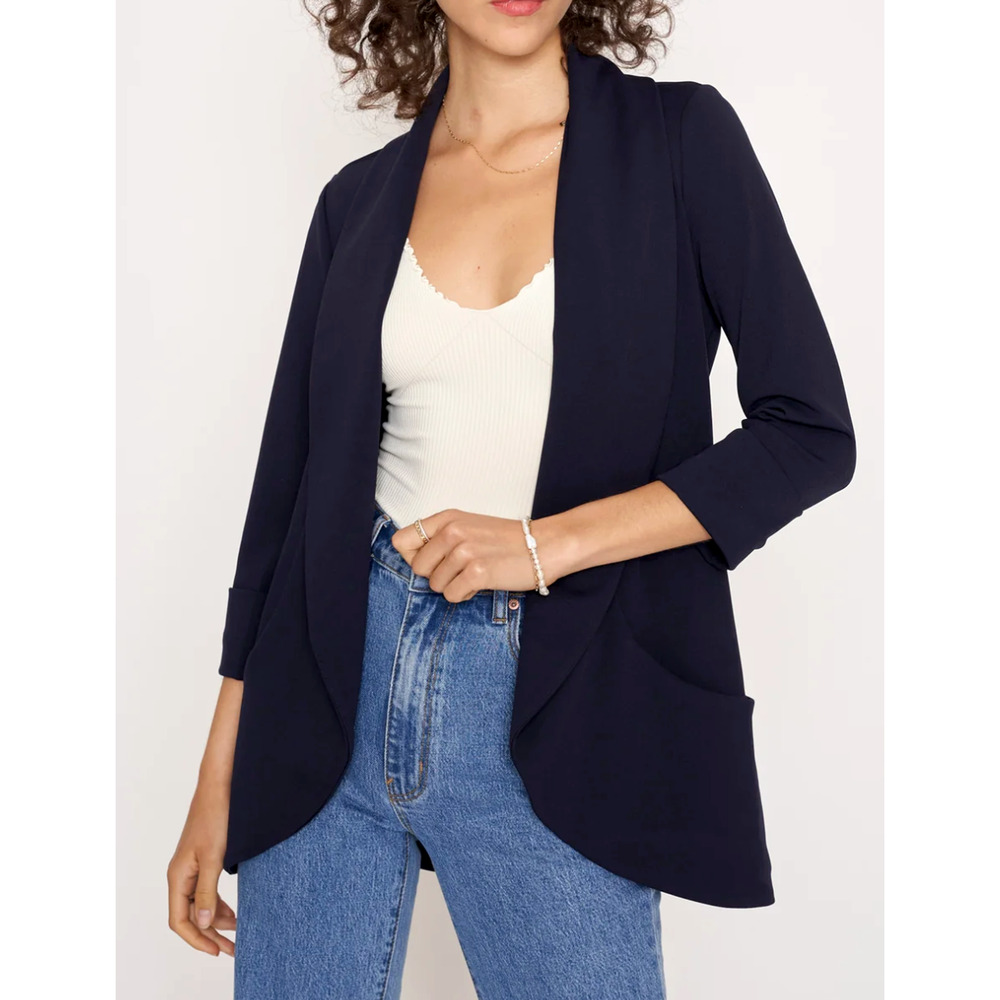 Tailored Open-Front Navy Blazer for Women